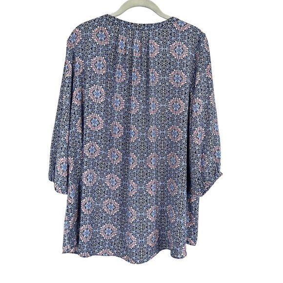 Retro Floral Tunic Top Blue 1X Boho Preppy Classic Chic Western Work Wear Artsy - Picture 9 of 10